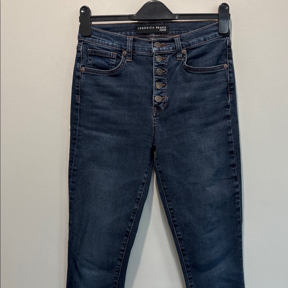 Veronica Beard Debbie High-Rise Skinny Jeans Button Fly Dark Wash Raw Hem 27 - Picture 11 of 15